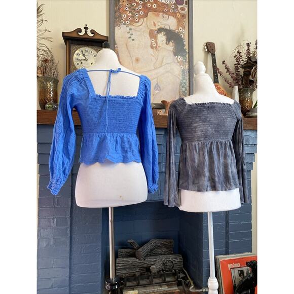 American Eagle S Lot of 2 Women's Tops Ruffle Crop Floral Shirts Peasant Smocked - Picture 5 of 10